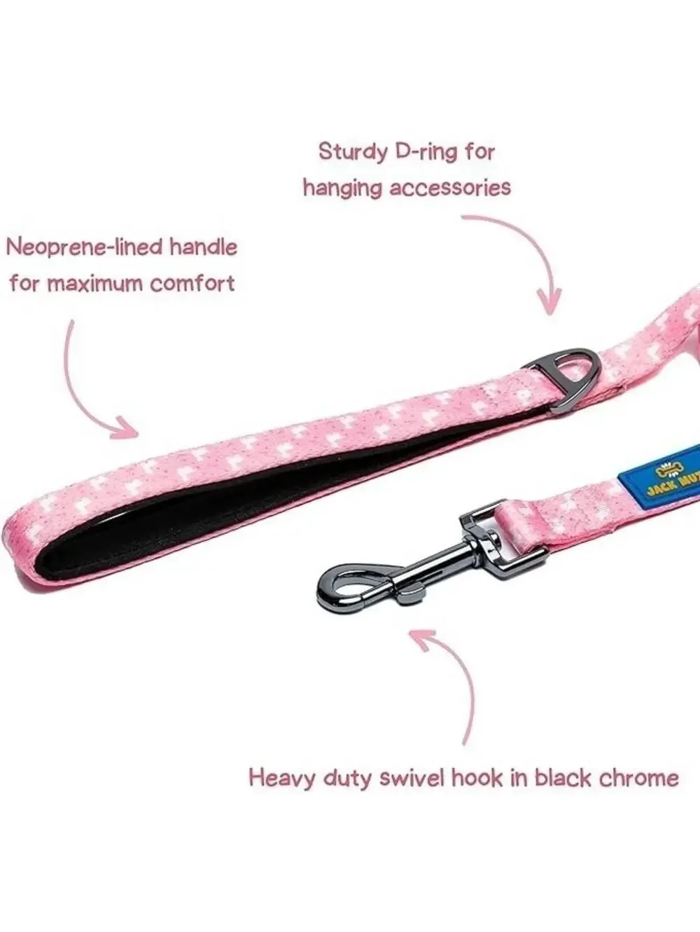 Pink Dog Leash 6 ft Long Padded Handle Heavy Duty D-Ring Jack Muzo Alpaca NEW xs